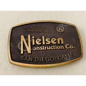 Vintage Nielsen Construction Co. Metal Belt Buckle AGED BRONZE